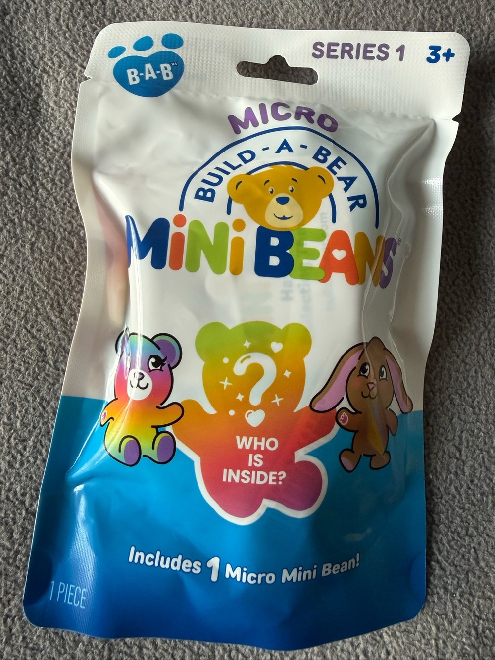Build-A-Bear Mini Beans Micro Blind Bag - White, Blue & Rainbow Accents